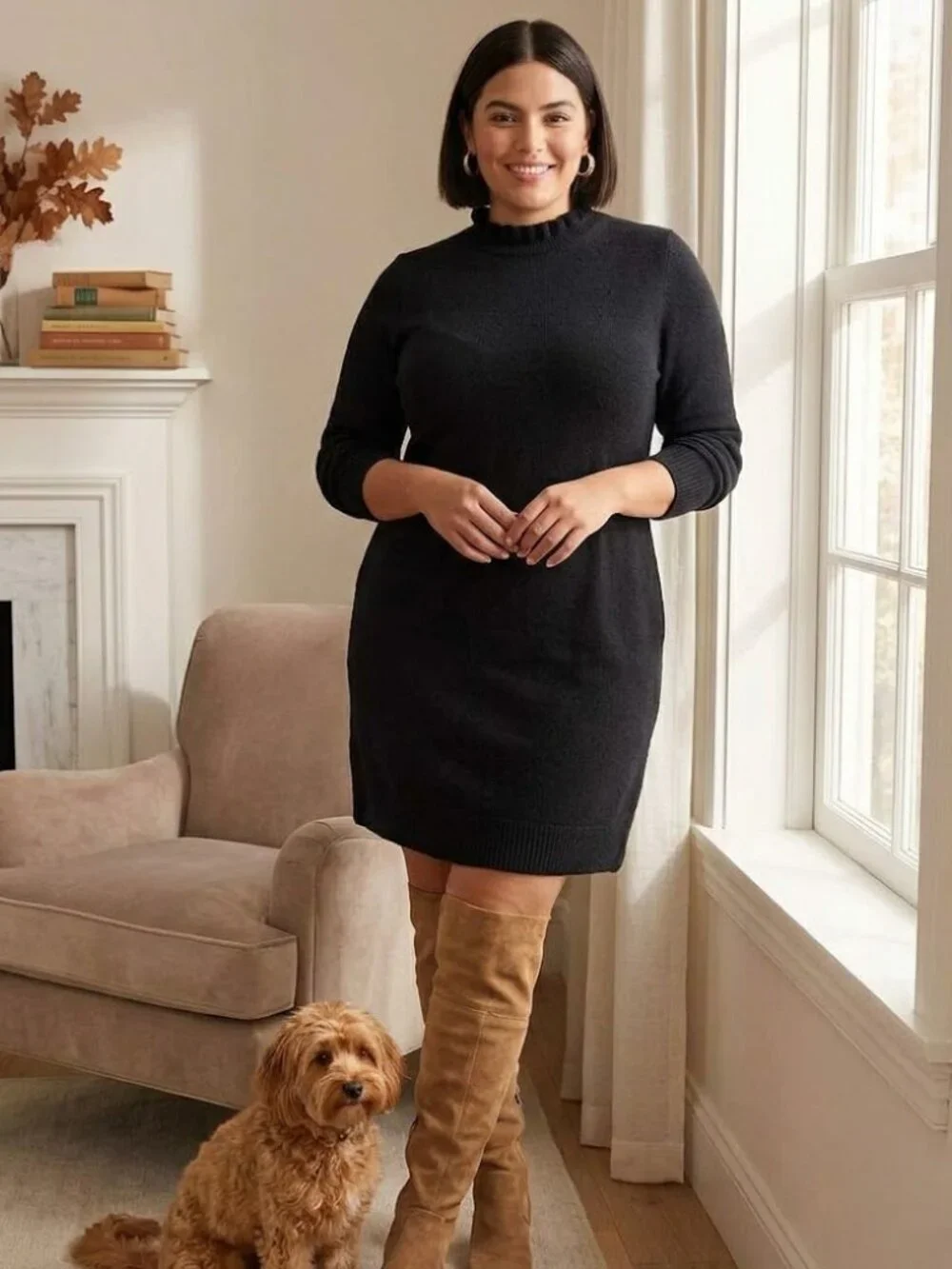 NWT J.Crew Ruffleneck Sweater Dress Black Soft Knit Plus Size 2X